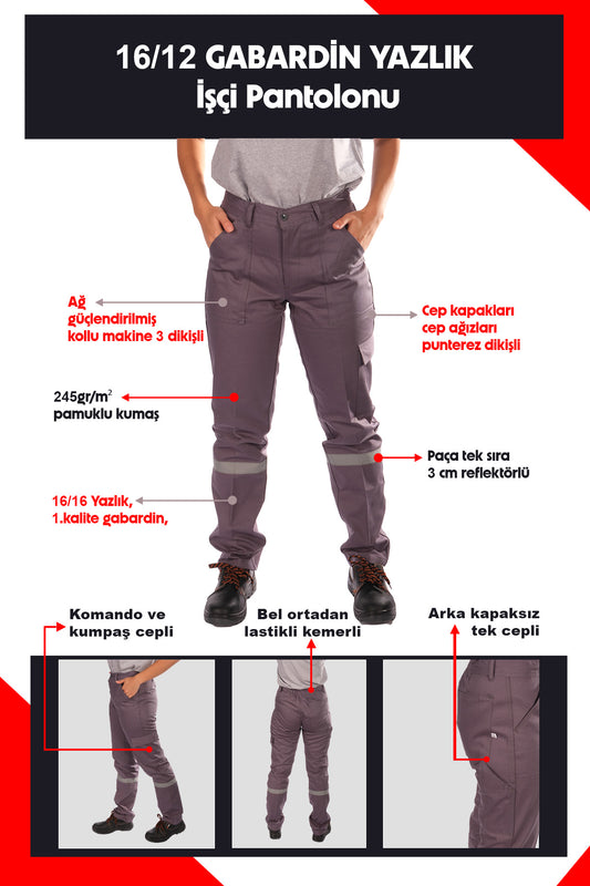 Selçuklu Plus 16/12 Gabardin Yazlık İşçi Pantolonu Tek Reflektörlü İş Pantolonu