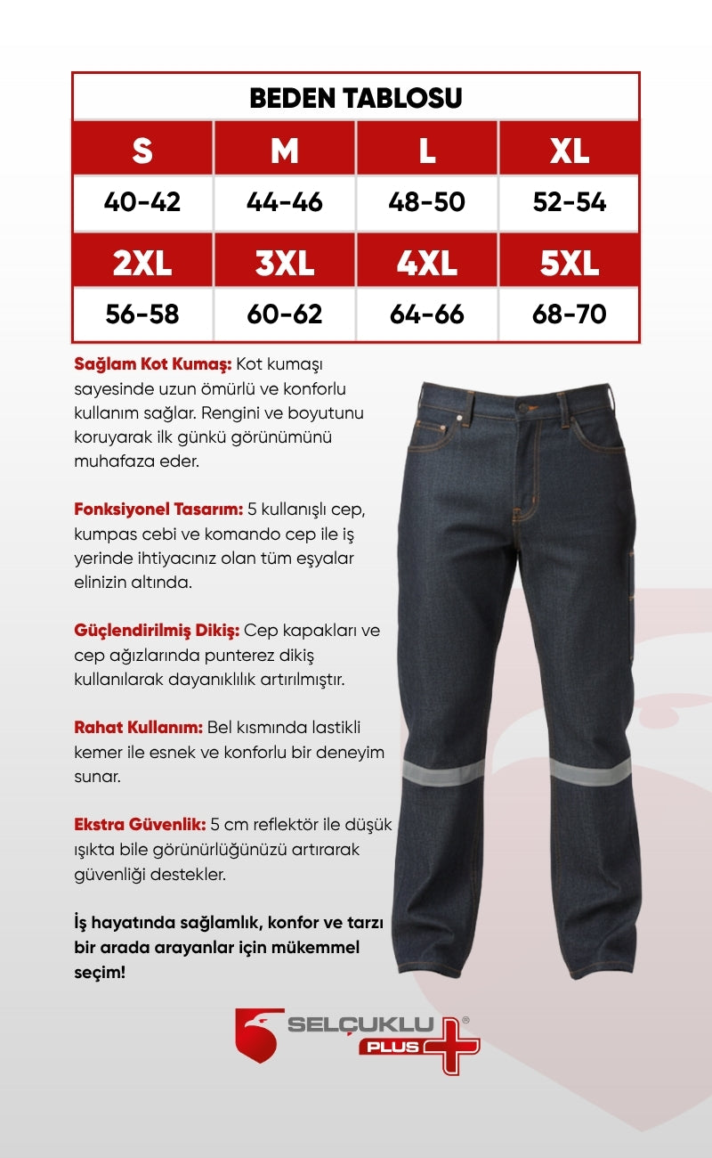 5 Cepli Reflektörlü Gri Kot İş Pantolonu – Uzun Ömürlü ve Sağlam İş Pantolonu