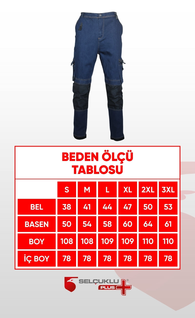 Likralı Çok Cepli Kot İş Pantolonu – Esnek Yapı ve Fonksiyonel Tasarım