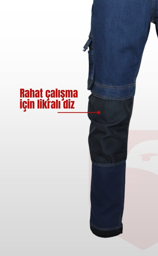 Likralı Çok Cepli Kot İş Pantolonu – Esnek Yapı ve Fonksiyonel Tasarım
