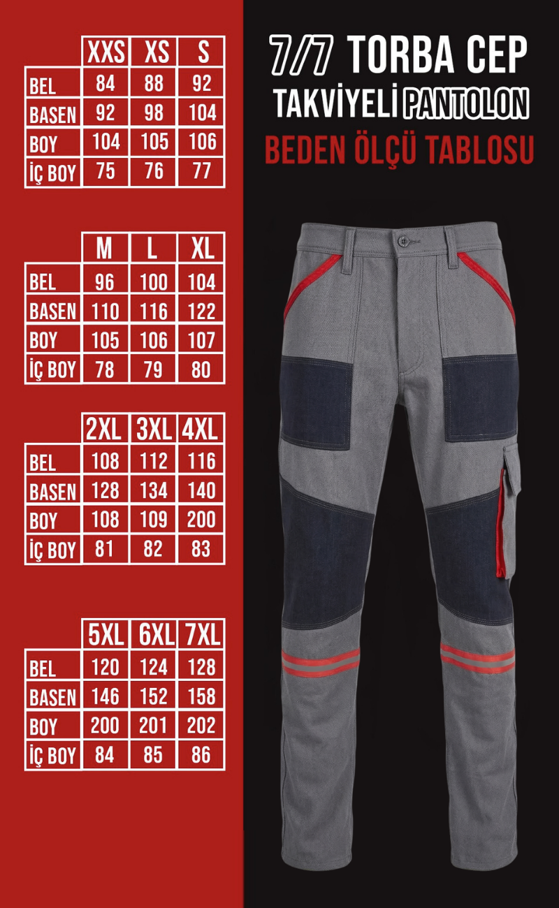 7/7 Gri Takviyeli Çok Cepli Kışlık İş Pantolonu – Dayanıklı, Konforlu ve Şık