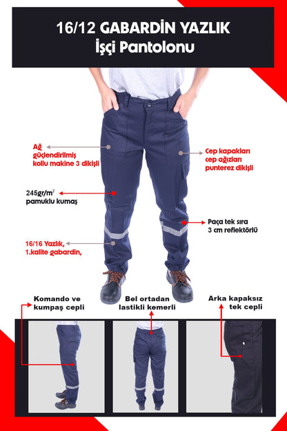 16/12 Gabardin Yazlık İşçi Pantolonu Tek Reflektörlü İş Pantolonu