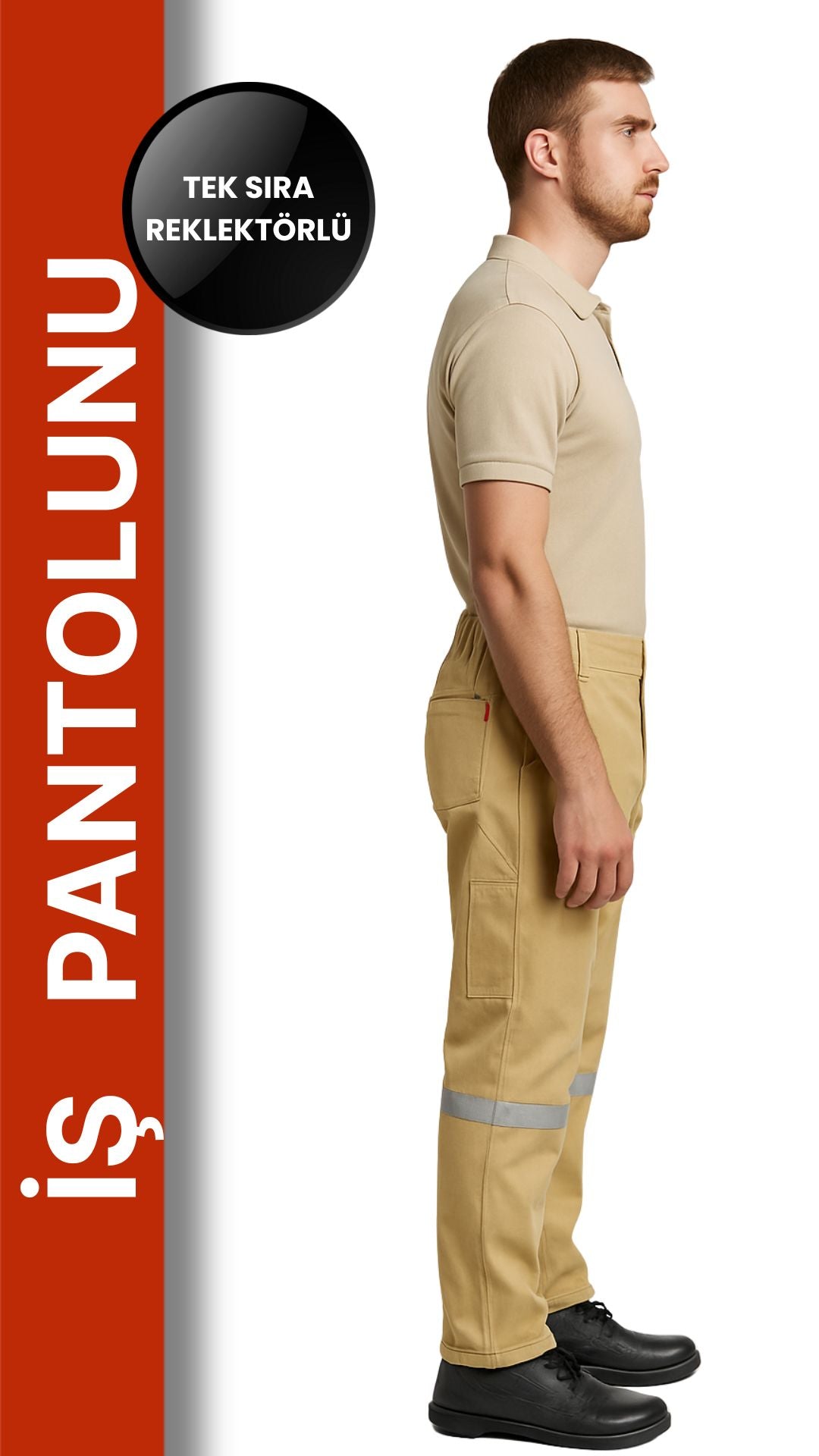 Selçuklu Plus 16/12 Gabardin Bej Yazlık İşçi Pantolonu Tek Reflektörlü İş Pantolonu