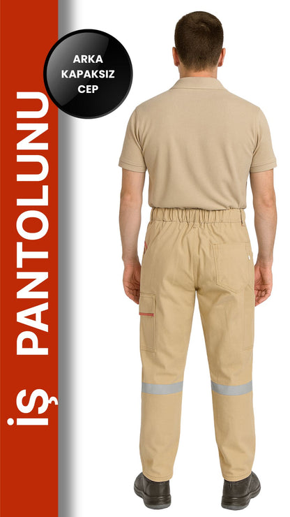 Selçuklu Plus 16/12 Gabardin Bej Yazlık İşçi Pantolonu Tek Reflektörlü İş Pantolonu