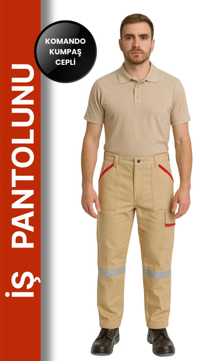 Selçuklu Plus 16/12 Gabardin Bej Yazlık İşçi Pantolonu Tek Reflektörlü İş Pantolonu