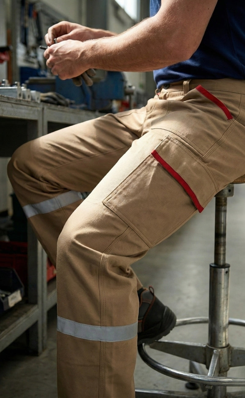 16/12 Gabardin Bej Yazlık İşçi Pantolonu Tek Reflektörlü İş Pantolonu