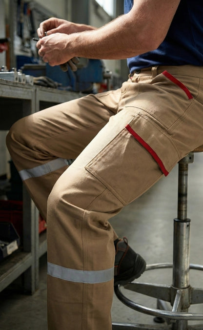 16/12 Gabardin Bej Yazlık İşçi Pantolonu Tek Reflektörlü İş Pantolonu
