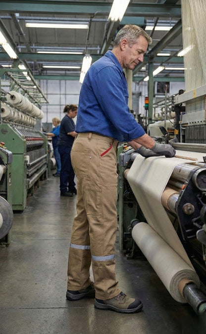 16/12 Gabardin Bej Yazlık İşçi Pantolonu Tek Reflektörlü İş Pantolonu