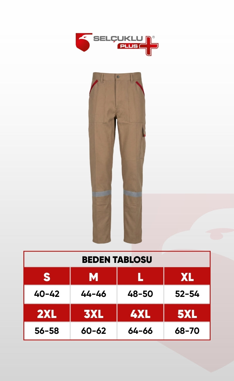16/12 Gabardin Bej Yazlık İşçi Pantolonu Tek Reflektörlü İş Pantolonu