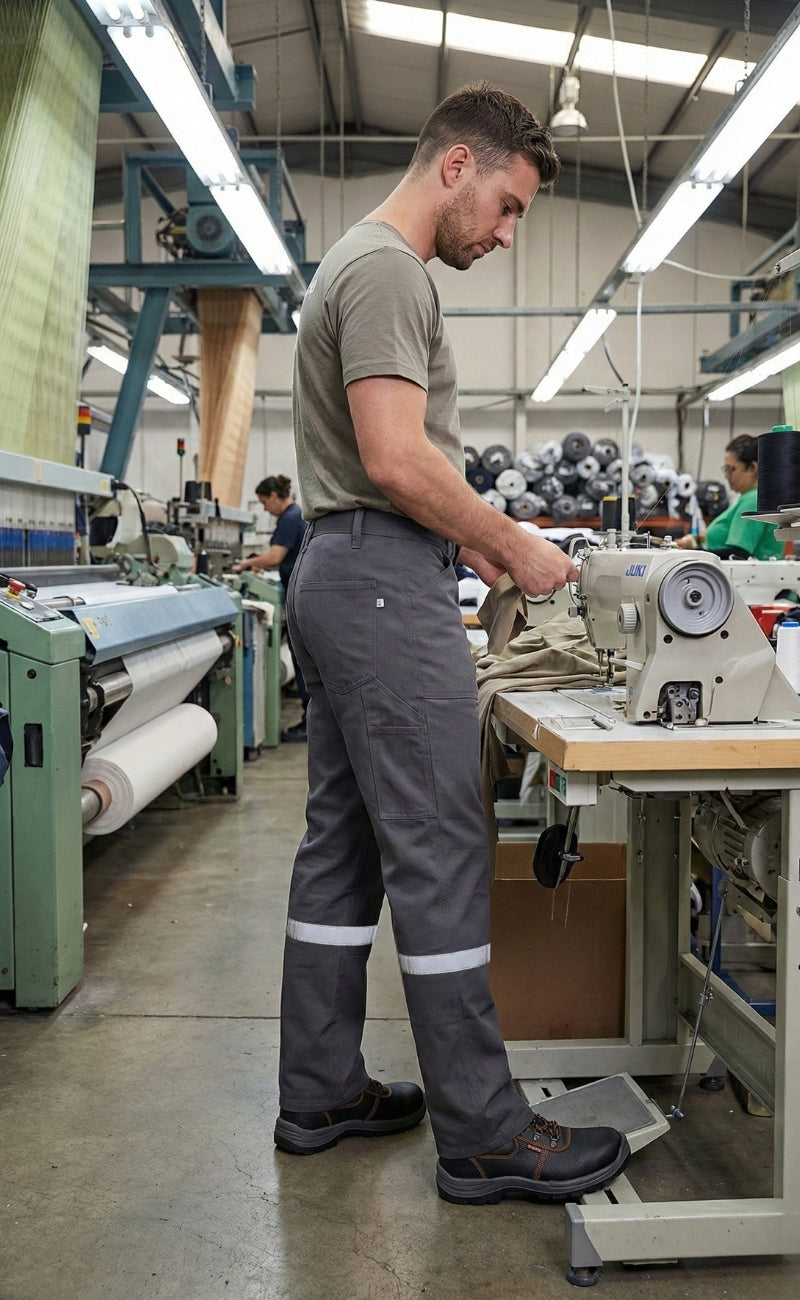 16/12 Gabardin Gri Yazlık İşçi Pantolonu Tek Reflektörlü İş Pantolonu