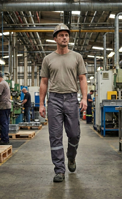 16/12 Gabardin Gri Yazlık İşçi Pantolonu Tek Reflektörlü İş Pantolonu
