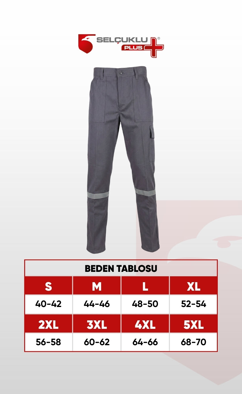 16/12 Gabardin Gri Yazlık İşçi Pantolonu Tek Reflektörlü İş Pantolonu