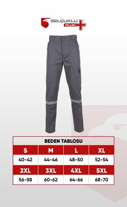 16/12 Gabardin Gri Yazlık İşçi Pantolonu Tek Reflektörlü İş Pantolonu