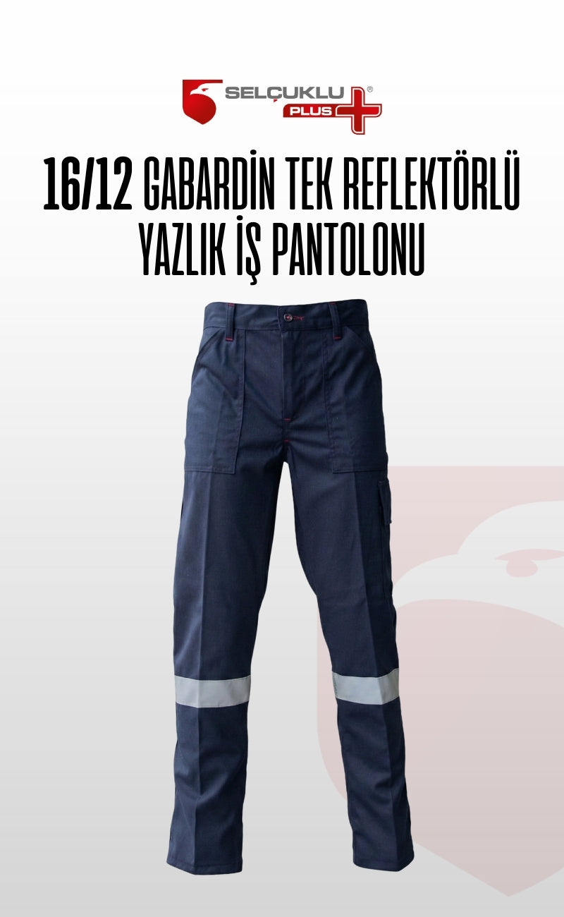16/12 Gabardin Lacivert Yazlık İşçi Pantolonu Tek Reflektörlü İş Pantolonu