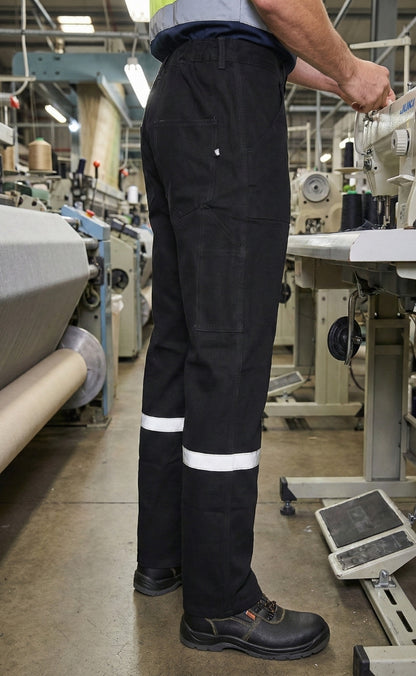 16/12 Gabardin Siyah Yazlık İşçi Pantolonu Tek Reflektörlü İş Pantolonu