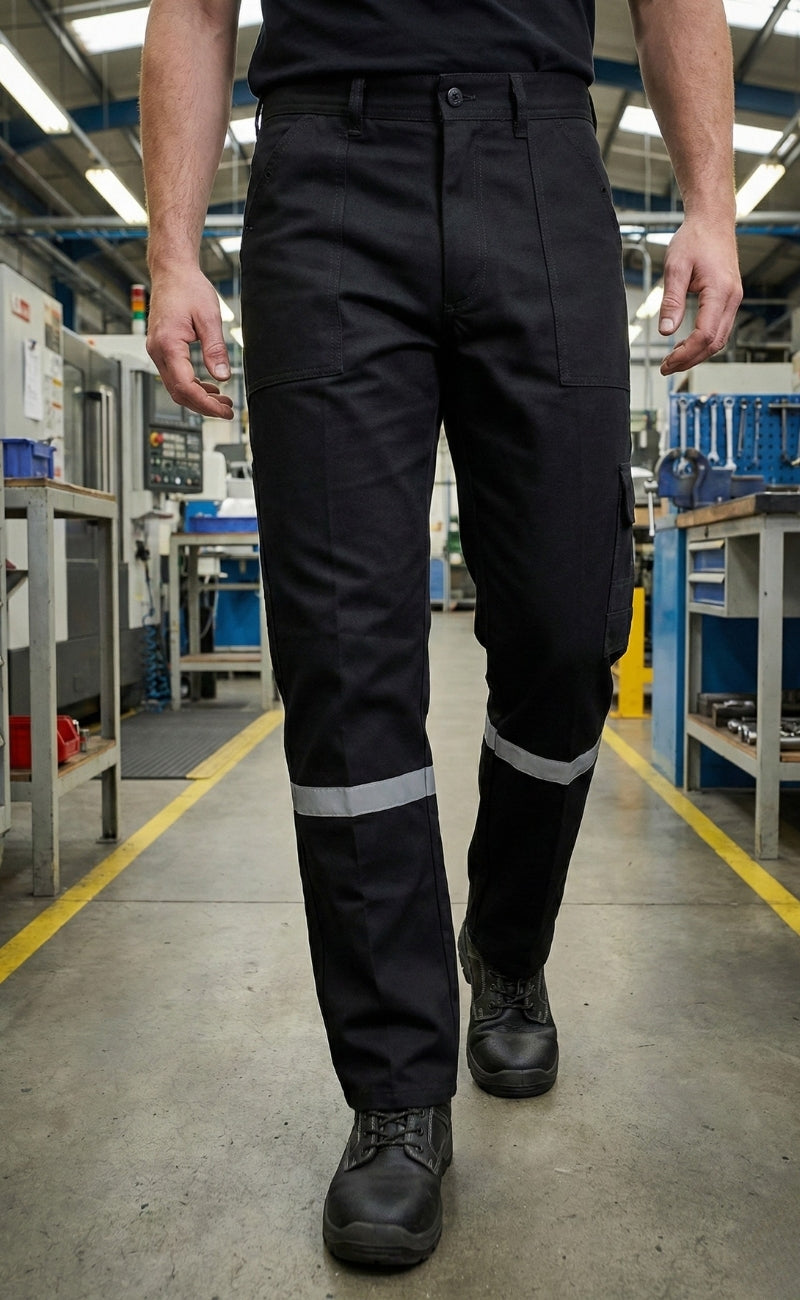 16/12 Gabardin Siyah Yazlık İşçi Pantolonu Tek Reflektörlü İş Pantolonu