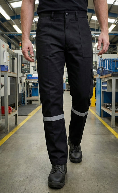16/12 Gabardin Siyah Yazlık İşçi Pantolonu Tek Reflektörlü İş Pantolonu