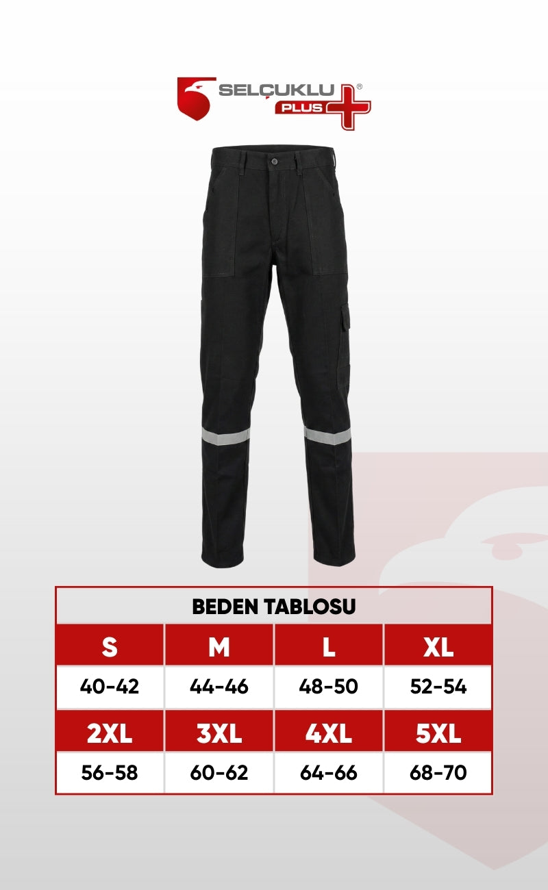 16/12 Gabardin Siyah Yazlık İşçi Pantolonu Tek Reflektörlü İş Pantolonu