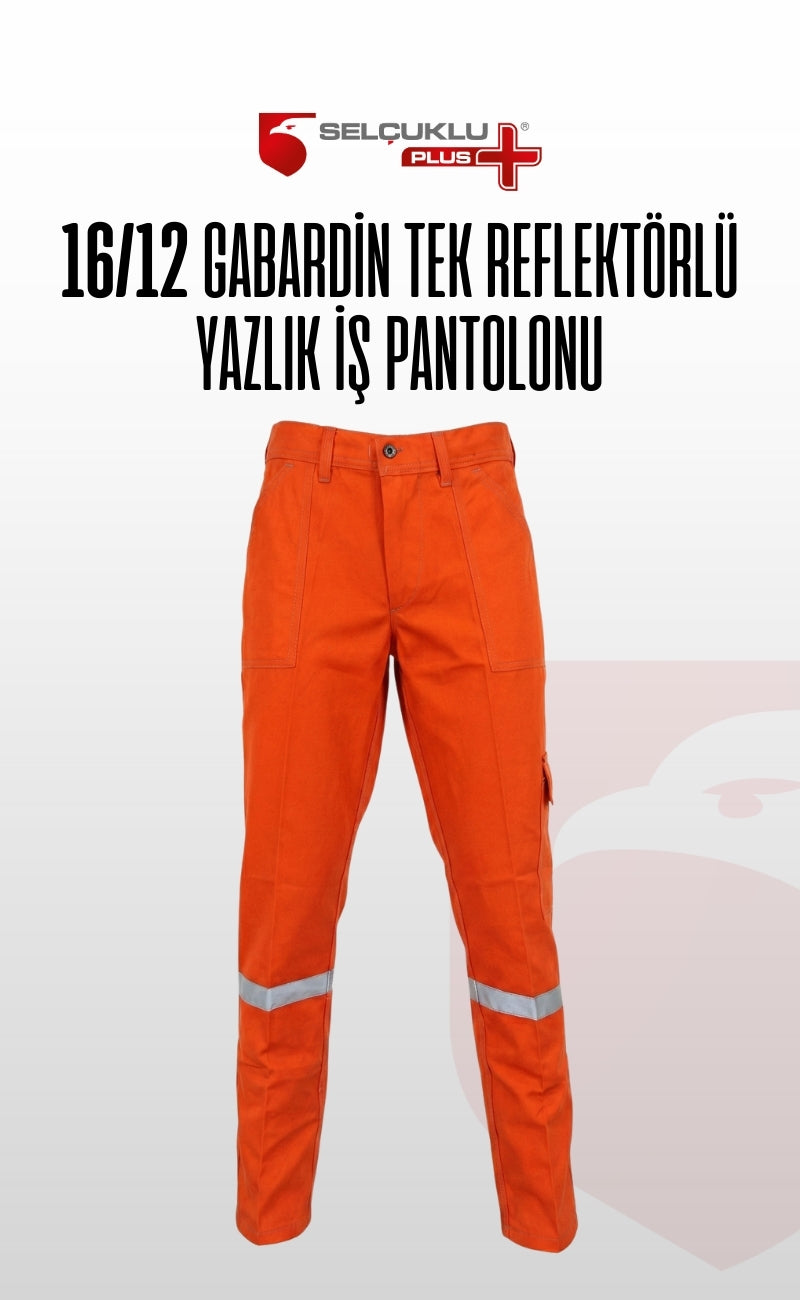 Selçuklu Plus 16/12 Gabardin Turuncu Yazlık İşçi Pantolonu Tek Reflektörlü İş Pantolonu
