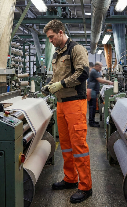 16/12 Gabardin Turuncu Yazlık İşçi Pantolonu Tek Reflektörlü İş Pantolonu