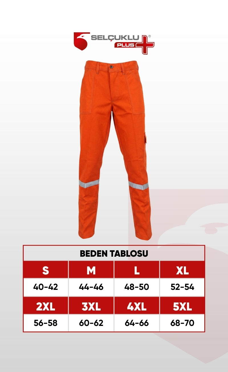 Selçuklu Plus 16/12 Gabardin Turuncu Yazlık İşçi Pantolonu Tek Reflektörlü İş Pantolonu