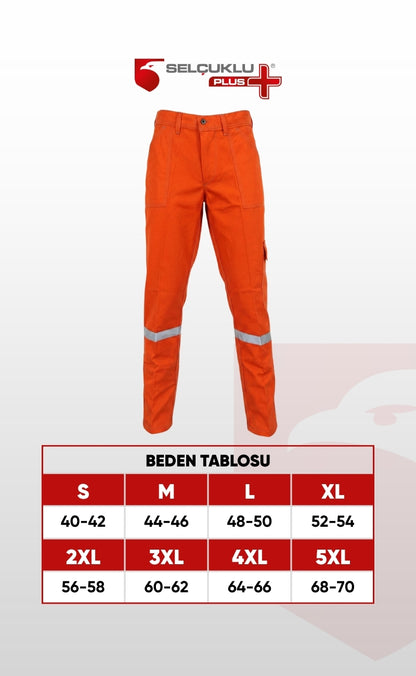 16/12 Gabardin Turuncu Yazlık İşçi Pantolonu Tek Reflektörlü İş Pantolonu