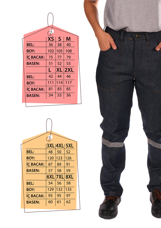 Selçuklu Plus 5 Cepli Reflektörlü Kot İş Pantolonu – 12 Ons Kumaş – Uzun Ömürlü ve Sağlam İş Pantolonu
