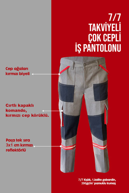Selçuklu Plus 7/7 Gri Takviyeli Çok Cepli Kışlık İş Pantolonu – Dayanıklı, Konforlu ve Şık
