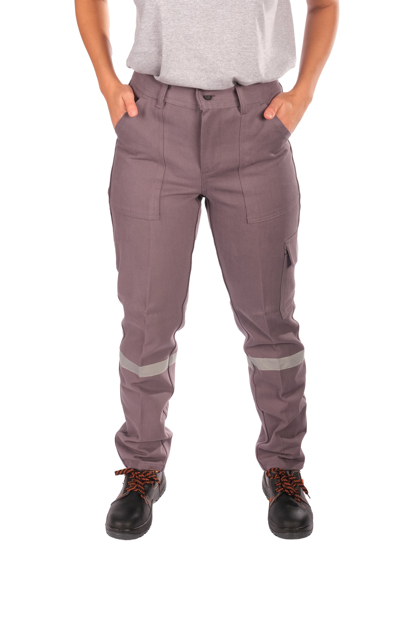 Selçuklu Plus 7/7 Gabardin Gri Kışlık İşçi Pantolonu Tek Reflektörlü Kalın İş Pantolonu-Gri