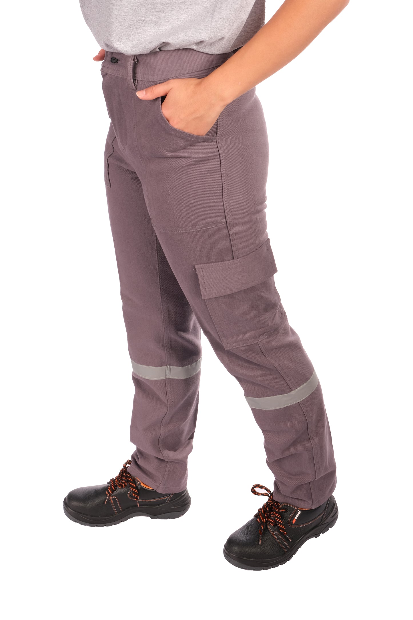 Selçuklu Plus 7/7 Gabardin Gri Kışlık İşçi Pantolonu Tek Reflektörlü Kalın İş Pantolonu-Gri