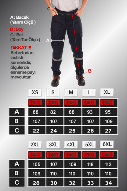 Selçuklu Plus 7/7 Gabardin Lacivert Kışlık İşçi Pantolonu Tek Reflektörlü Kalın İş Pantolonu