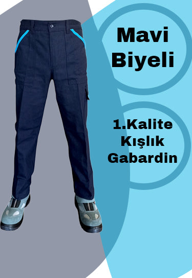 Selçuklu Plus 7/7 Gabardin Kışlık İşçi Pantolonu Tek Reflektörlü Mavi Biyeli Kalın İş Pantolonu
