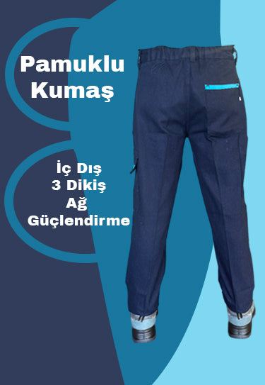 Selçuklu Plus 7/7 Gabardin Kışlık İşçi Pantolonu Tek Reflektörlü Mavi Biyeli Kalın İş Pantolonu