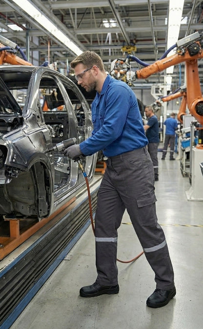 7/7 Gabardin Gri Kışlık İşçi Pantolonu Tek Reflektörlü Kalın İş Pantolonu-Gri