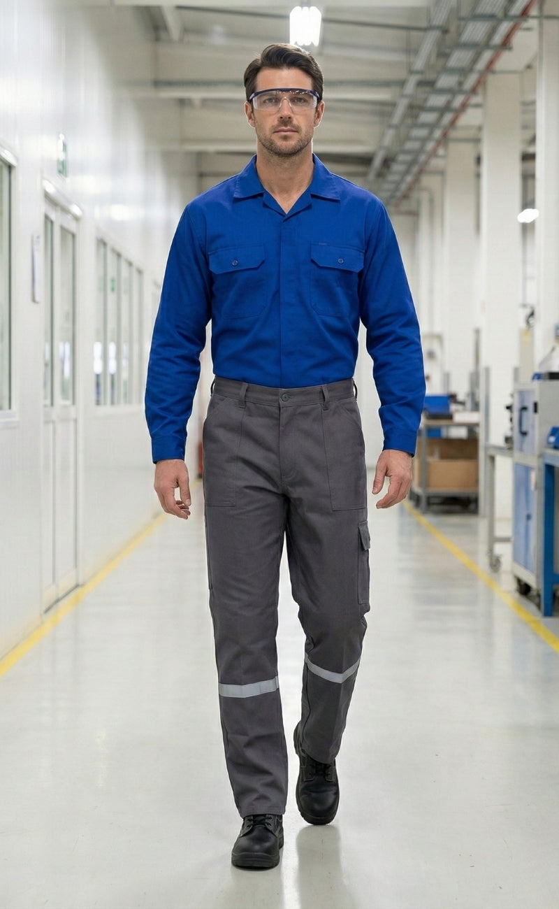 7/7 Gabardin Gri Kışlık İşçi Pantolonu Tek Reflektörlü Kalın İş Pantolonu-Gri