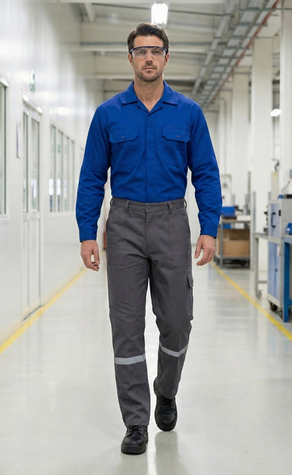 7/7 Gabardin Gri Kışlık İşçi Pantolonu Tek Reflektörlü Kalın İş Pantolonu-Gri