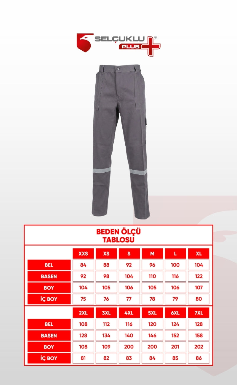 7/7 Gabardin Gri Kışlık İşçi Pantolonu Tek Reflektörlü Kalın İş Pantolonu-Gri