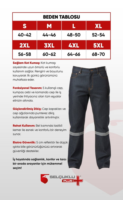 5 Cepli Reflektörlü Gri Kot İş Pantolonu – Uzun Ömürlü ve Sağlam İş Pantolonu