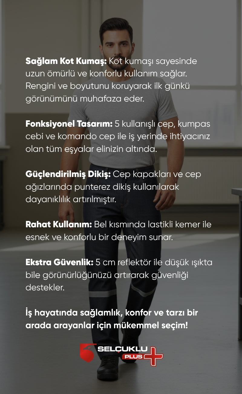 5 Cepli Reflektörlü Gri Kot İş Pantolonu – Uzun Ömürlü ve Sağlam İş Pantolonu