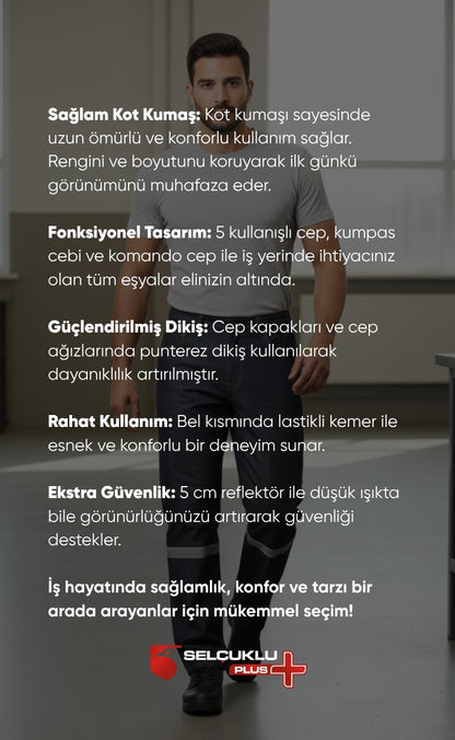 5 Cepli Reflektörlü Gri Kot İş Pantolonu – Uzun Ömürlü ve Sağlam İş Pantolonu