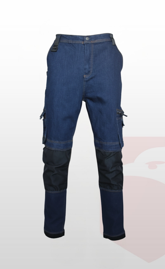 Lacivert Likralı Çok Cepli Kot İş Pantolonu – Esnek Yapı ve Fonksiyonel Tasarım