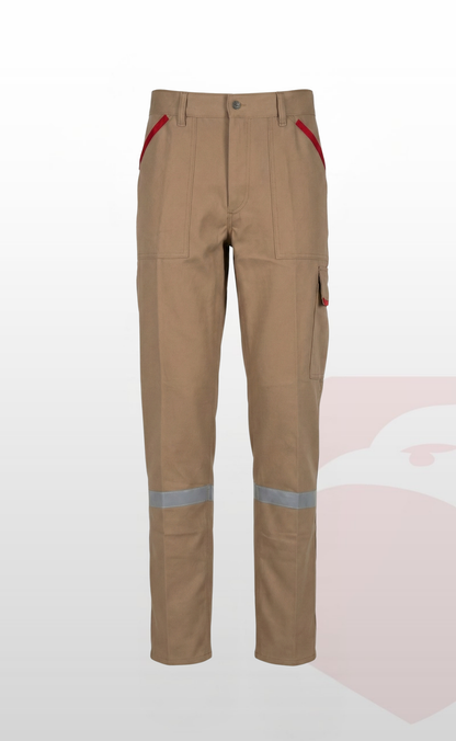 16/12 Gabardin Bej Yazlık İşçi Pantolonu Tek Reflektörlü İş Pantolonu