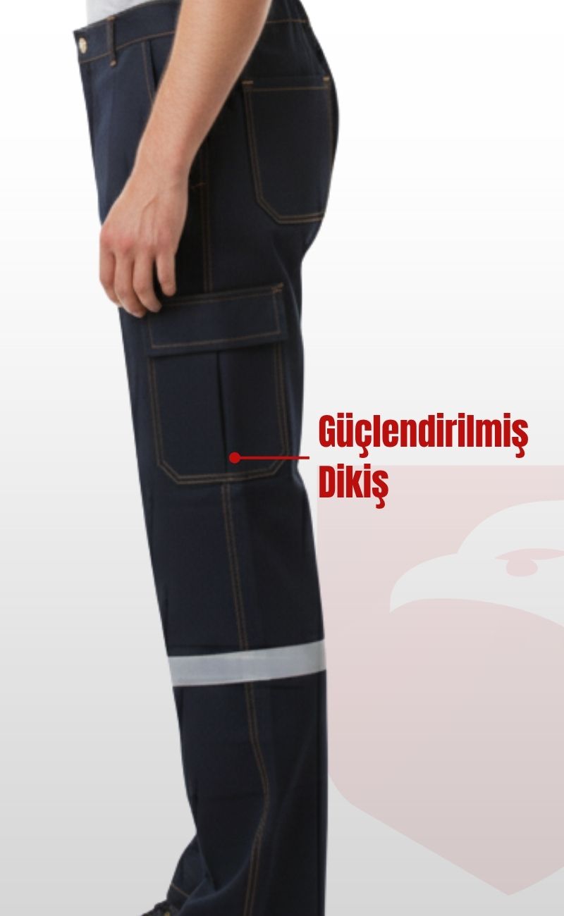 5 Cepli Reflektörlü Likrasız Uzun Ömürlü ve Sağlam Kumaş Koyu Lacivert Kot Pantolon