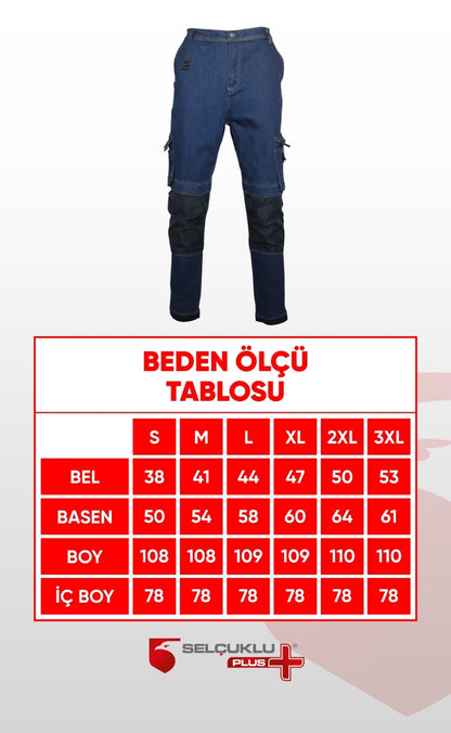 Selçuklu Plus Lacivert Likralı Çok Cepli Kot İş Pantolonu – Esnek Yapı ve Fonksiyonel Tasarım