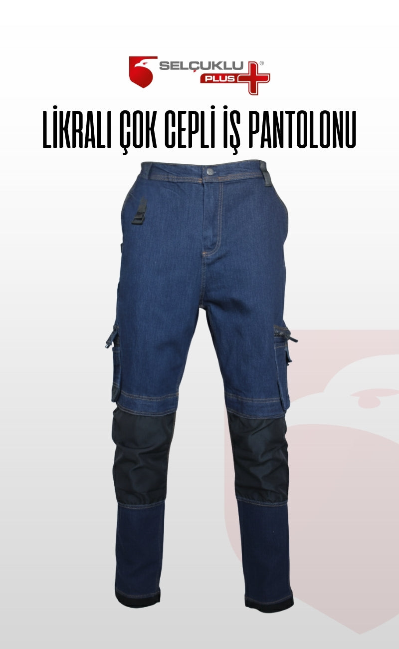 Selçuklu Plus Lacivert Likralı Çok Cepli Kot İş Pantolonu – Esnek Yapı ve Fonksiyonel Tasarım