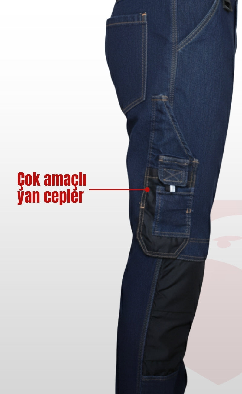 Selçuklu Plus Lacivert Likralı Çok Cepli Kot İş Pantolonu – Esnek Yapı ve Fonksiyonel Tasarım