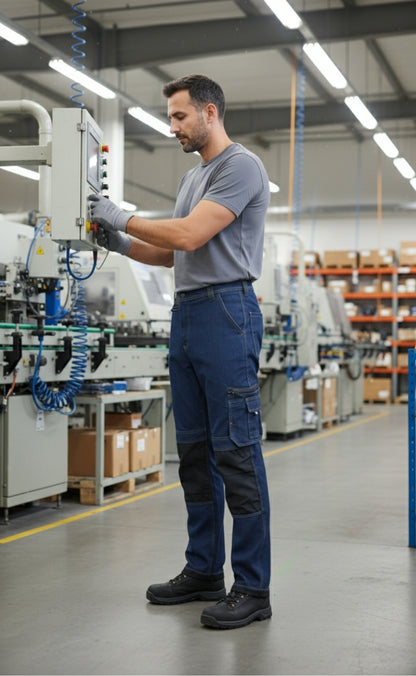 Likralı Çok Cepli Kot İş Pantolonu – Esnek Yapı ve Fonksiyonel Tasarım