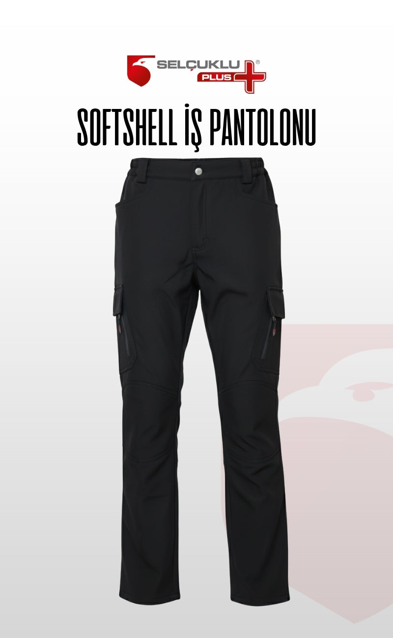Softshell Siyah İş Pantolonu | Su Geçirmez, Rüzgar Dayanıklı, Çok Cepli, Esnek Kumaş