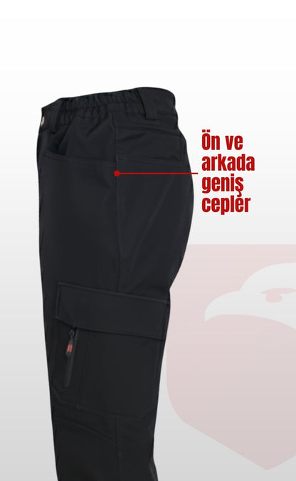 Softshell Siyah İş Pantolonu | Su Geçirmez, Rüzgar Dayanıklı, Çok Cepli, Esnek Kumaş