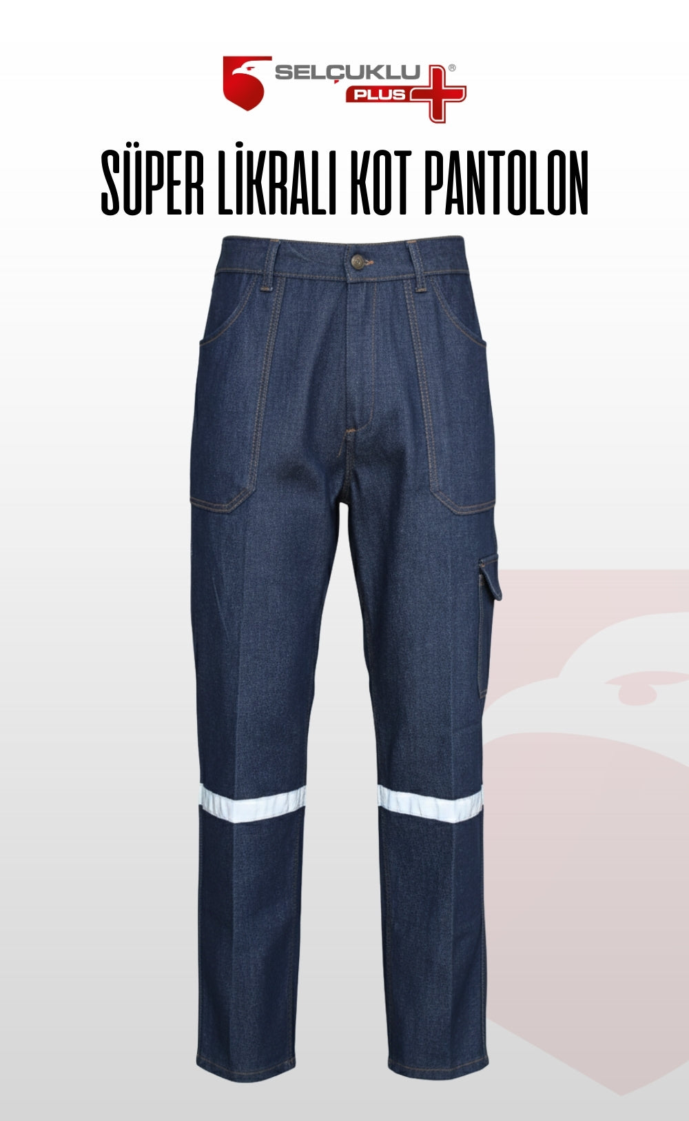 Süper Likralı Kot İş Pantolonu | Reflektörlü, Çok Cepli, Dayanıklı Denim İşçi Pantolonu